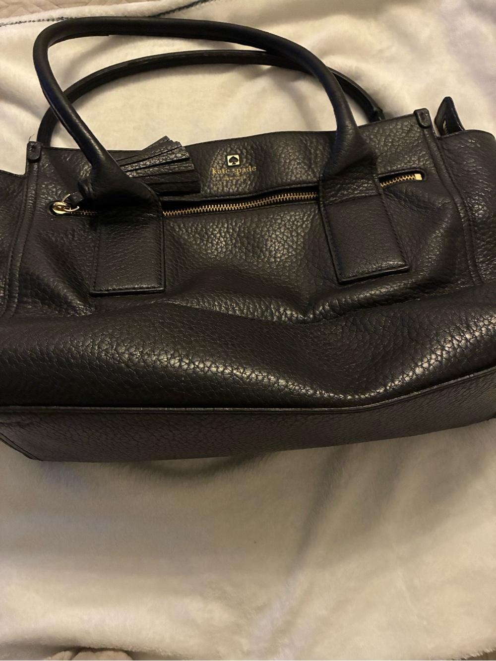 kate spade Black Pebbled Leather Tote with Tassel